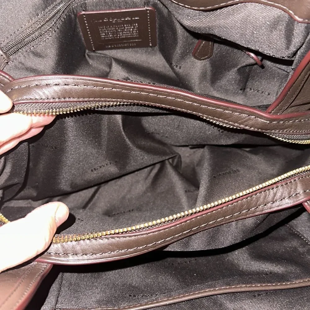 Coach Lexy Brown Tan Coach Logo Mid Sized Genuine Leather Satchel